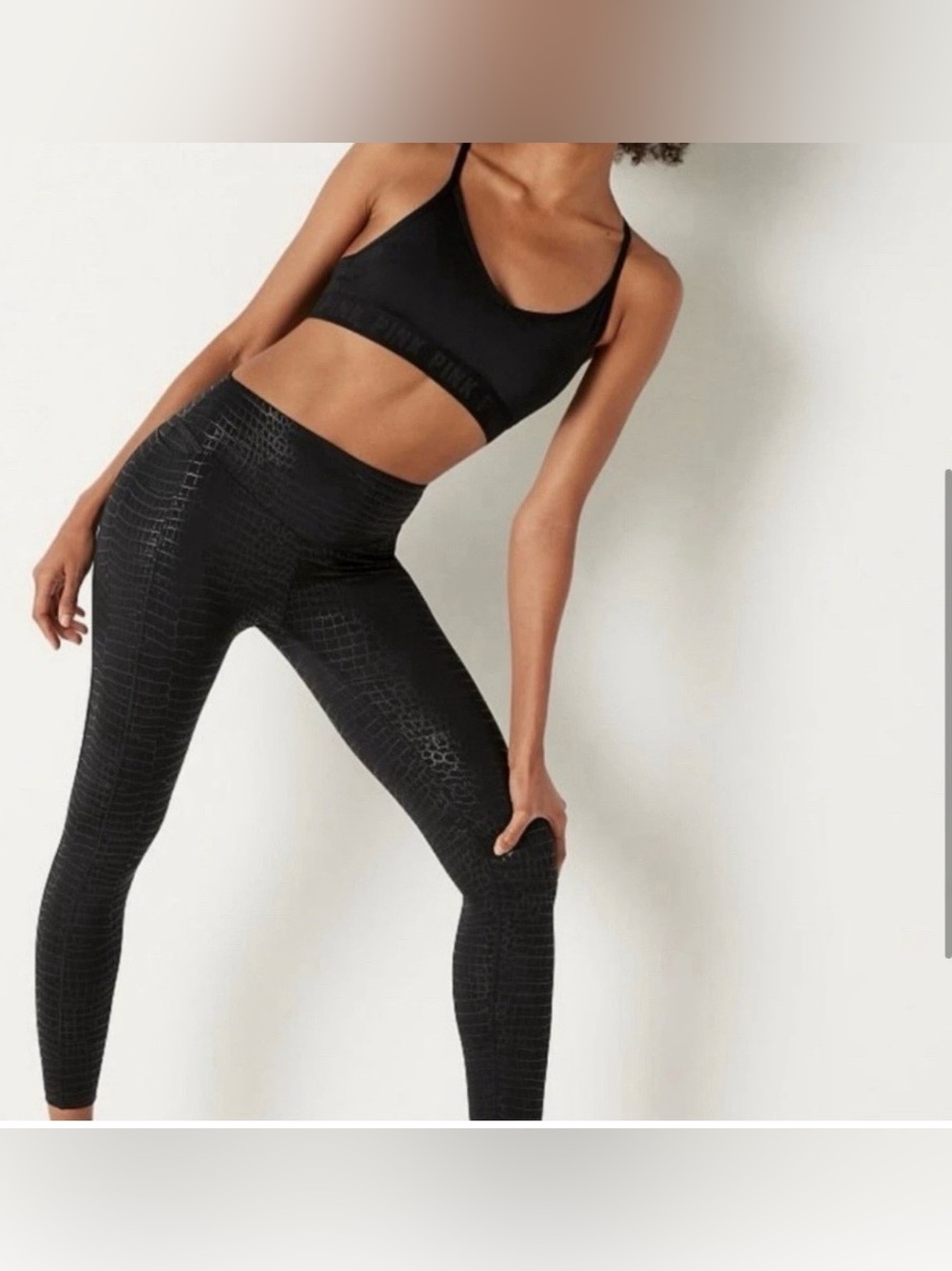 PINK Victoria's Secret Black High-Waist Croc-Embossed Leggings XS
